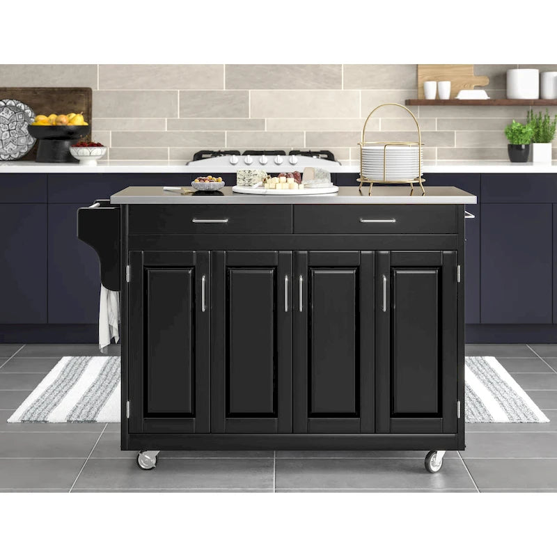 Desserte de cuisine mobile avec plateau en acier inoxydable et armoire de rangement