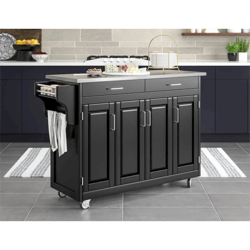 Desserte de cuisine mobile avec plateau en acier inoxydable et armoire de rangement