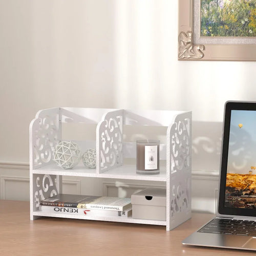 Retro 3-Compartment White Wood Desk Organizer