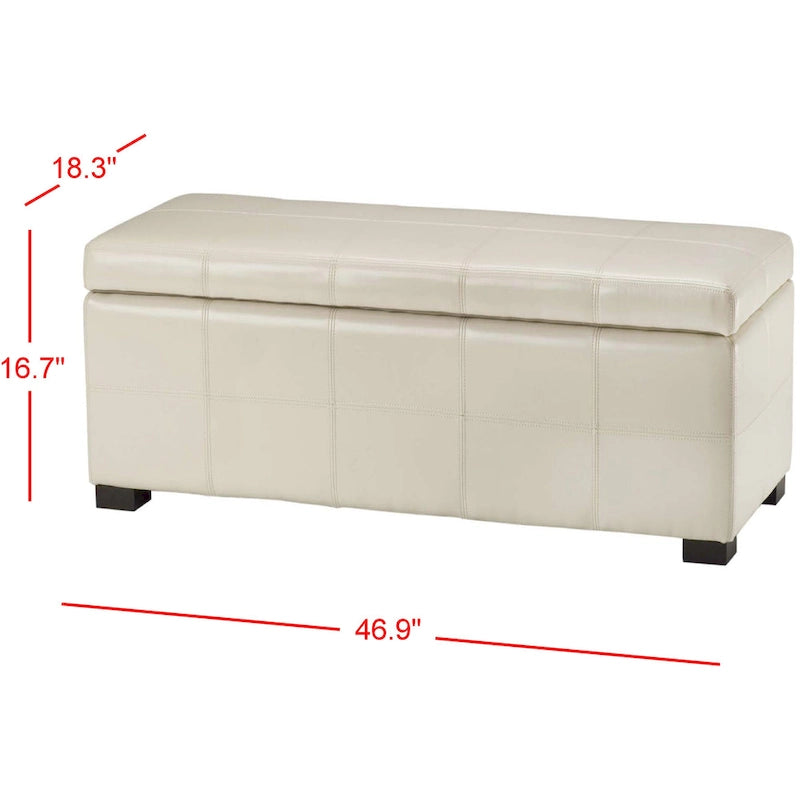 Banc de rangement en cuir bycast | Assise et rangement | Structure en bouleau | Marron, noir et crème
