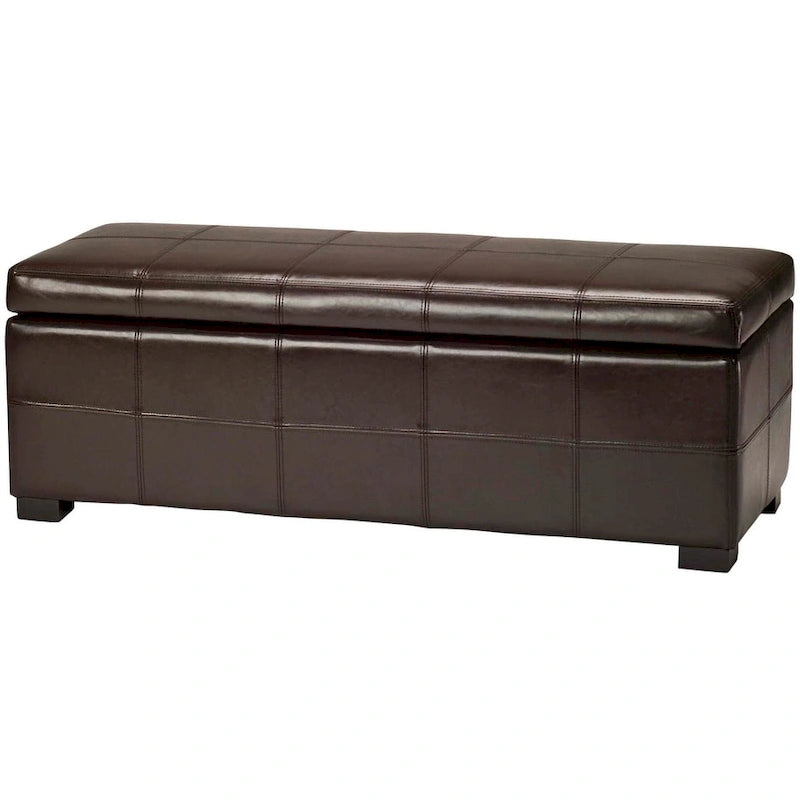 Banc de rangement en cuir bycast | Assise et rangement | Structure en bouleau | Marron, noir et crème
