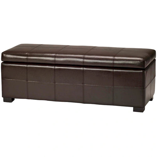 Banc de rangement en cuir bycast | Assise et rangement | Structure en bouleau | Marron, noir et crème