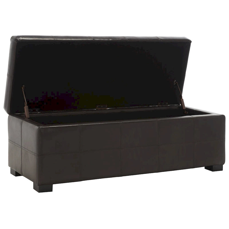 Banc de rangement en cuir bycast | Assise et rangement | Structure en bouleau | Marron, noir et crème