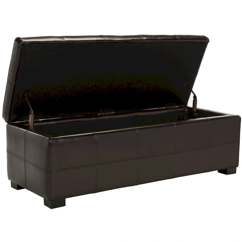 Banc de rangement en cuir bycast | Assise et rangement | Structure en bouleau | Marron, noir et crème