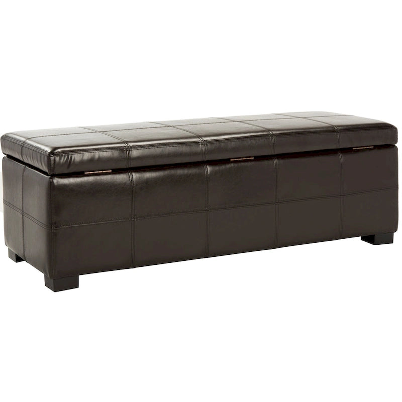 Banc de rangement en cuir bycast | Assise et rangement | Structure en bouleau | Marron, noir et crème