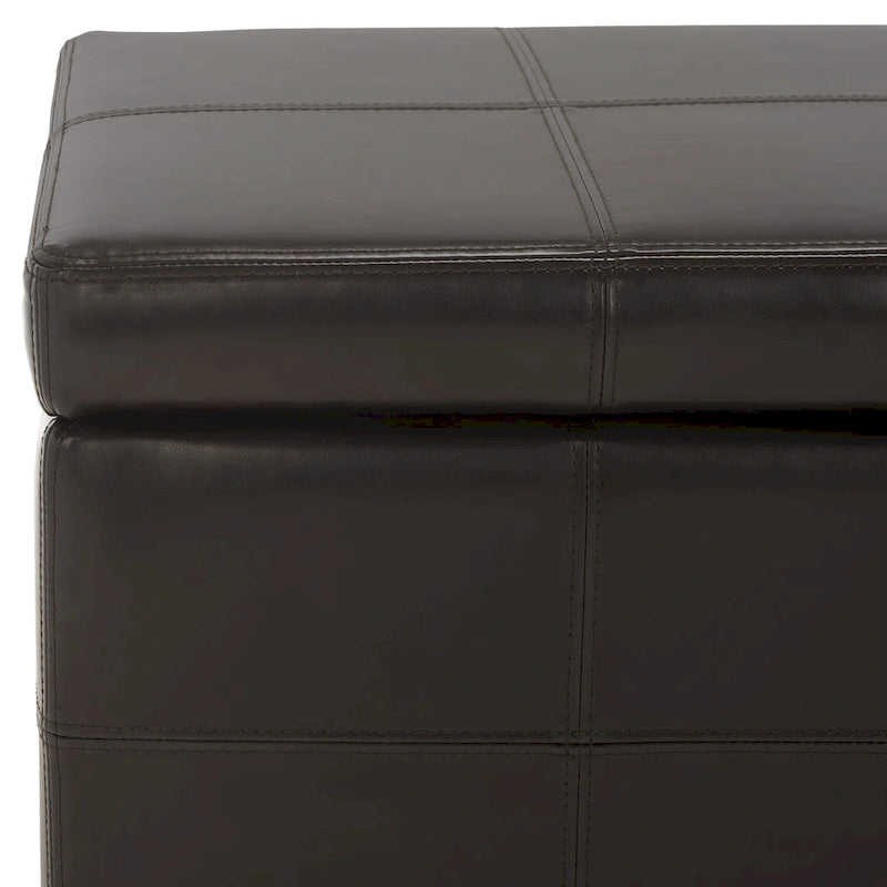 Banc de rangement en cuir bycast | Assise et rangement | Structure en bouleau | Marron, noir et crème