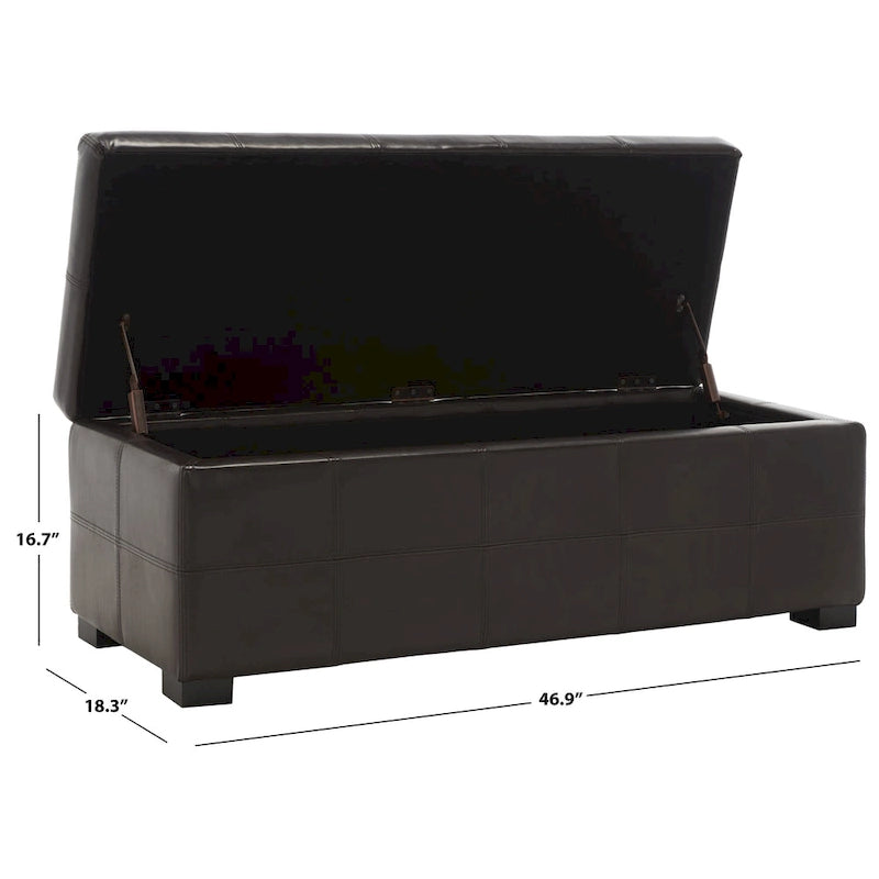 Banc de rangement en cuir bycast | Assise et rangement | Structure en bouleau | Marron, noir et crème