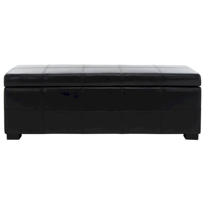 Banc de rangement en cuir bycast | Assise et rangement | Structure en bouleau | Marron, noir et crème