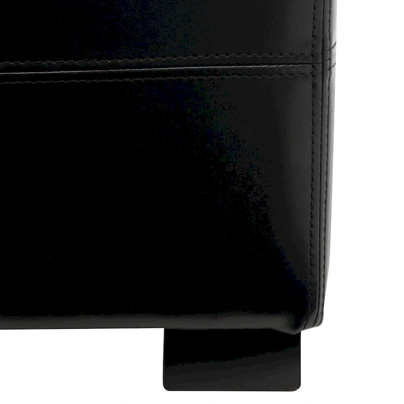 Banc de rangement en cuir bycast | Assise et rangement | Structure en bouleau | Marron, noir et crème