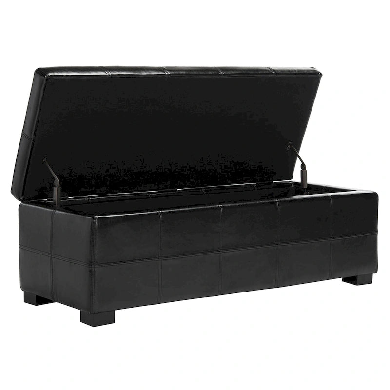 Banc de rangement en cuir bycast | Assise et rangement | Structure en bouleau | Marron, noir et crème