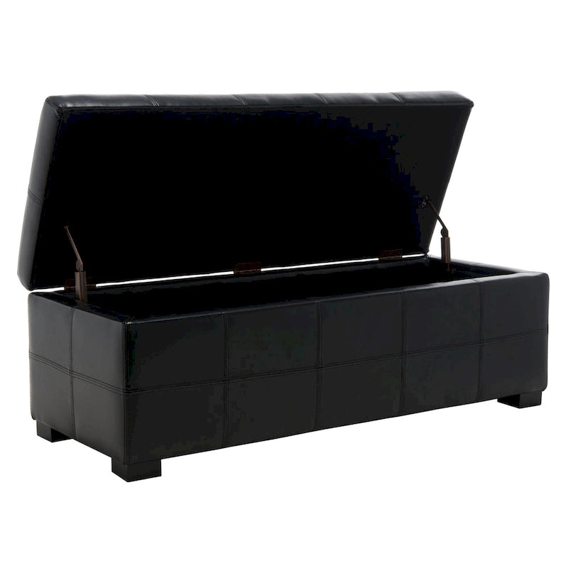 Banc de rangement en cuir bycast | Assise et rangement | Structure en bouleau | Marron, noir et crème