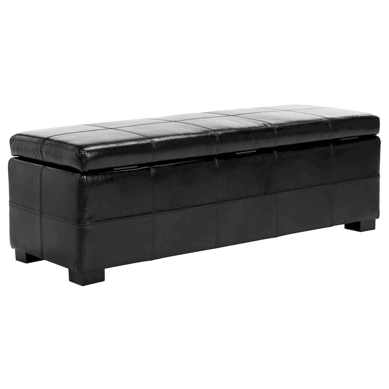 Banc de rangement en cuir bycast | Assise et rangement | Structure en bouleau | Marron, noir et crème