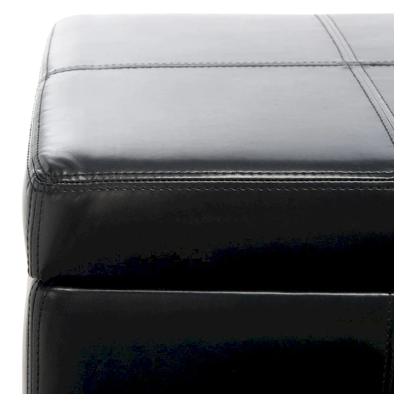 Banc de rangement en cuir bycast | Assise et rangement | Structure en bouleau | Marron, noir et crème