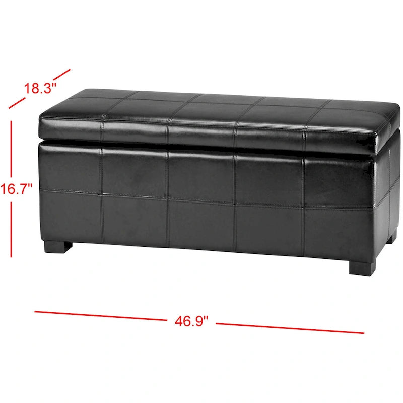 Banc de rangement en cuir bycast | Assise et rangement | Structure en bouleau | Marron, noir et crème