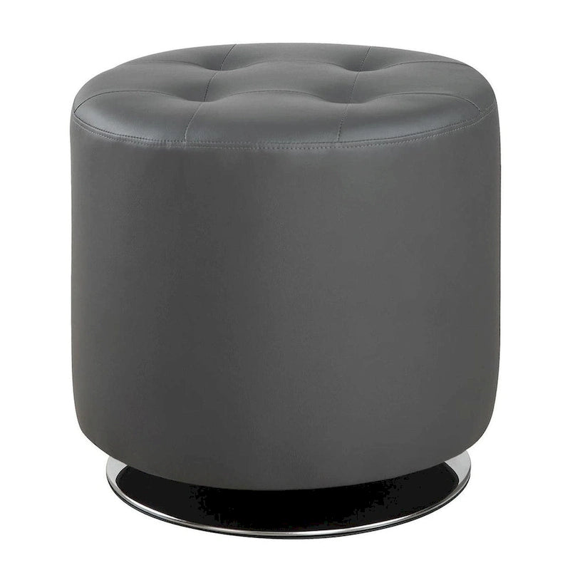 Pouf rond pivotant avec assise capitonnée en similicuir et base en métal