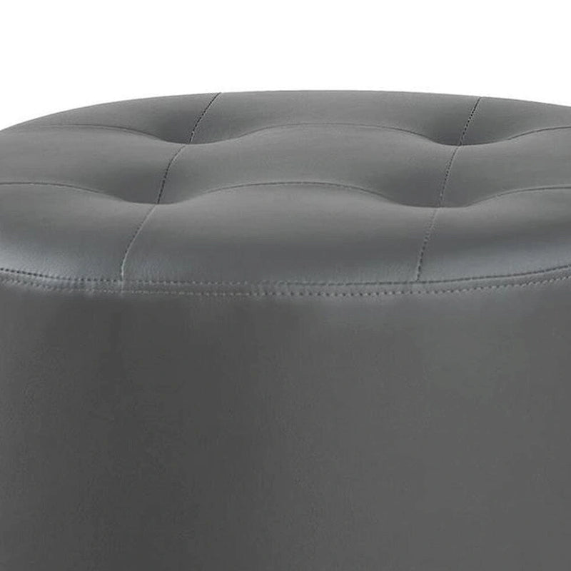 Pouf rond pivotant avec assise capitonnée en similicuir et base en métal