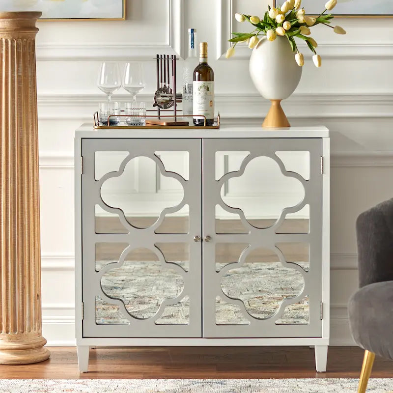 Meuble Double Porte Miroir | Cadre à Trèfle | Étagère Réglable | 3 Finitions | Salon et Chambre à Coucher