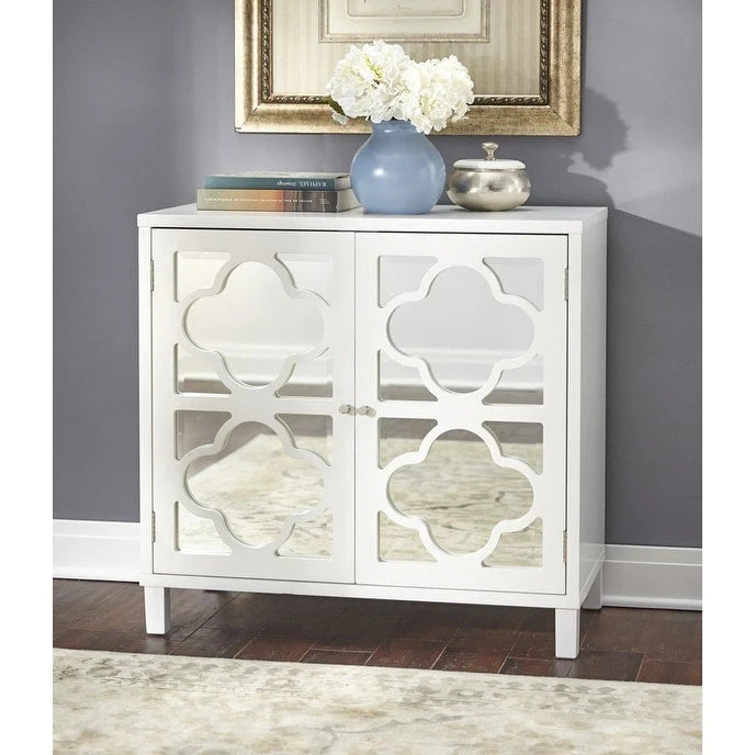 Meuble Double Porte Miroir | Cadre à Trèfle | Étagère Réglable | 3 Finitions | Salon et Chambre à Coucher