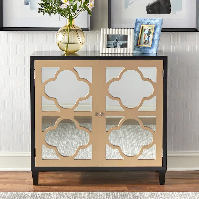 Meuble Double Porte Miroir | Cadre à Trèfle | Étagère Réglable | 3 Finitions | Salon et Chambre à Coucher