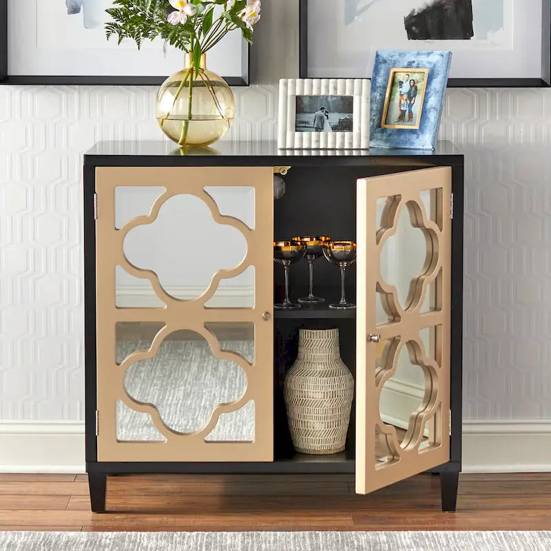 Meuble Double Porte Miroir | Cadre à Trèfle | Étagère Réglable | 3 Finitions | Salon et Chambre à Coucher