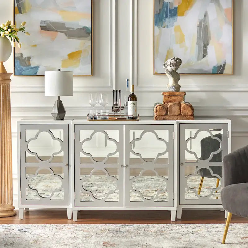 Meuble Double Porte Miroir | Cadre à Trèfle | Étagère Réglable | 3 Finitions | Salon et Chambre à Coucher