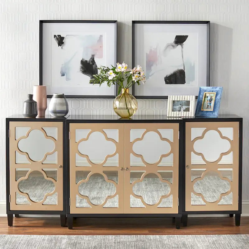 Meuble Double Porte Miroir | Cadre à Trèfle | Étagère Réglable | 3 Finitions | Salon et Chambre à Coucher