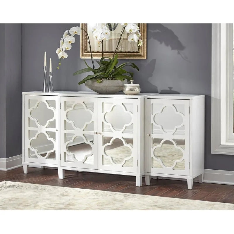 Meuble Double Porte Miroir | Cadre à Trèfle | Étagère Réglable | 3 Finitions | Salon et Chambre à Coucher