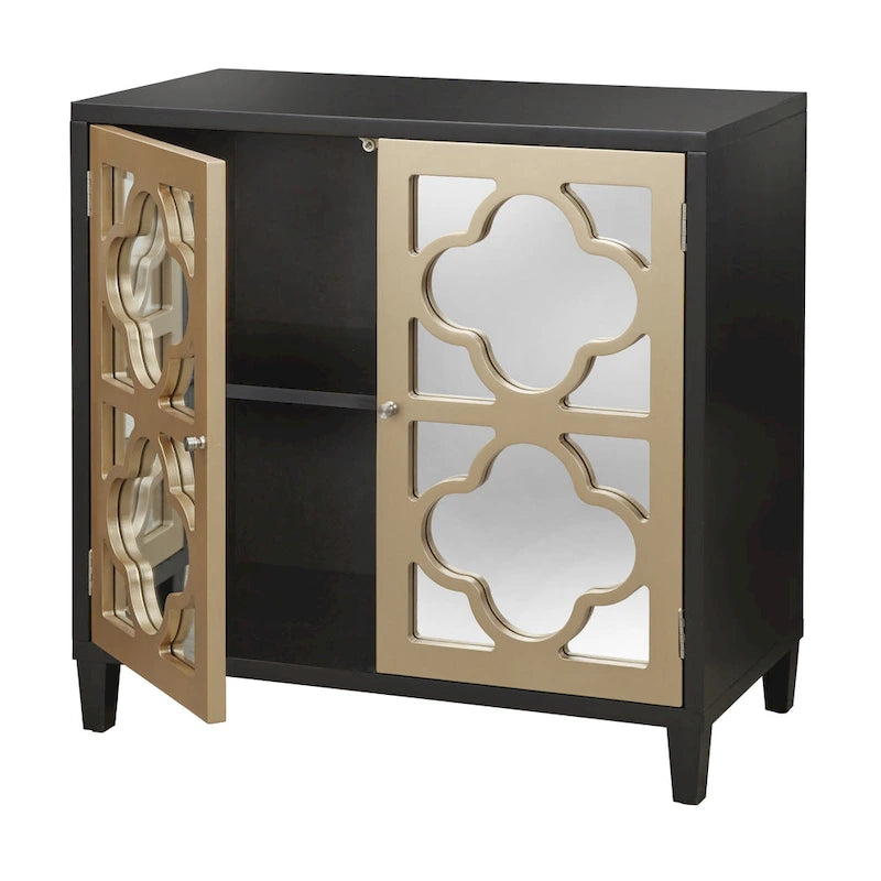 Meuble Double Porte Miroir | Cadre à Trèfle | Étagère Réglable | 3 Finitions | Salon et Chambre à Coucher
