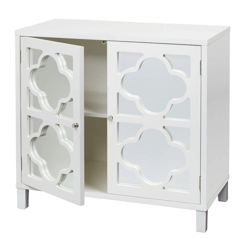 Meuble Double Porte Miroir | Cadre à Trèfle | Étagère Réglable | 3 Finitions | Salon et Chambre à Coucher