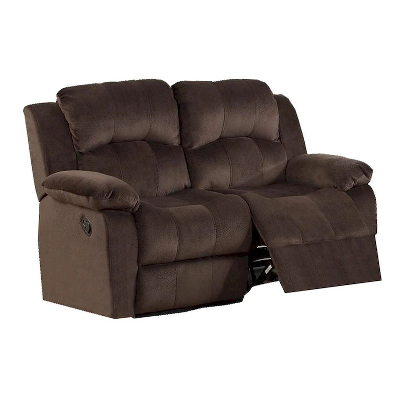 Causeuse inclinable en pin avec revêtement en daim marron chocolat et accoudoirs larges