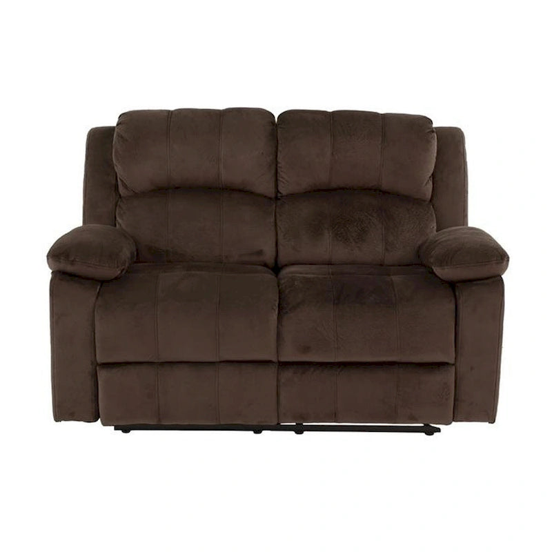Causeuse inclinable en pin avec revêtement en daim marron chocolat et accoudoirs larges