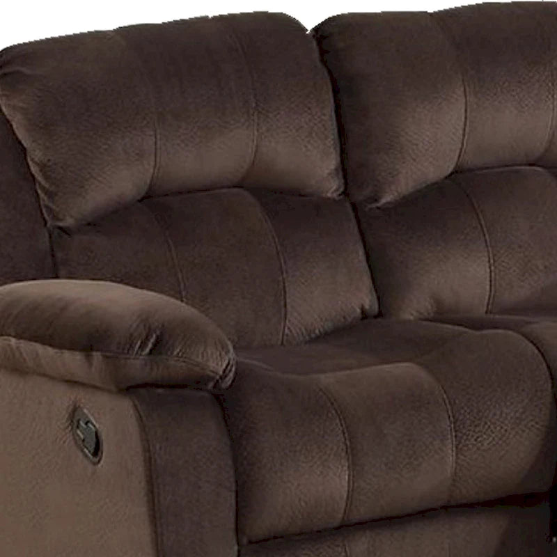 Causeuse inclinable en pin avec revêtement en daim marron chocolat et accoudoirs larges