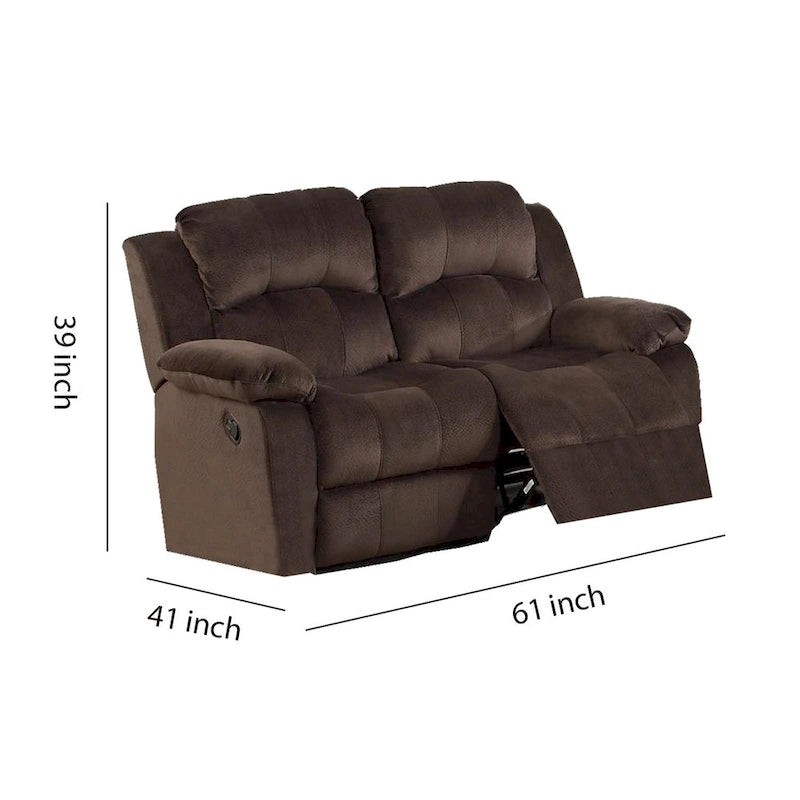Causeuse inclinable en pin avec revêtement en daim marron chocolat et accoudoirs larges