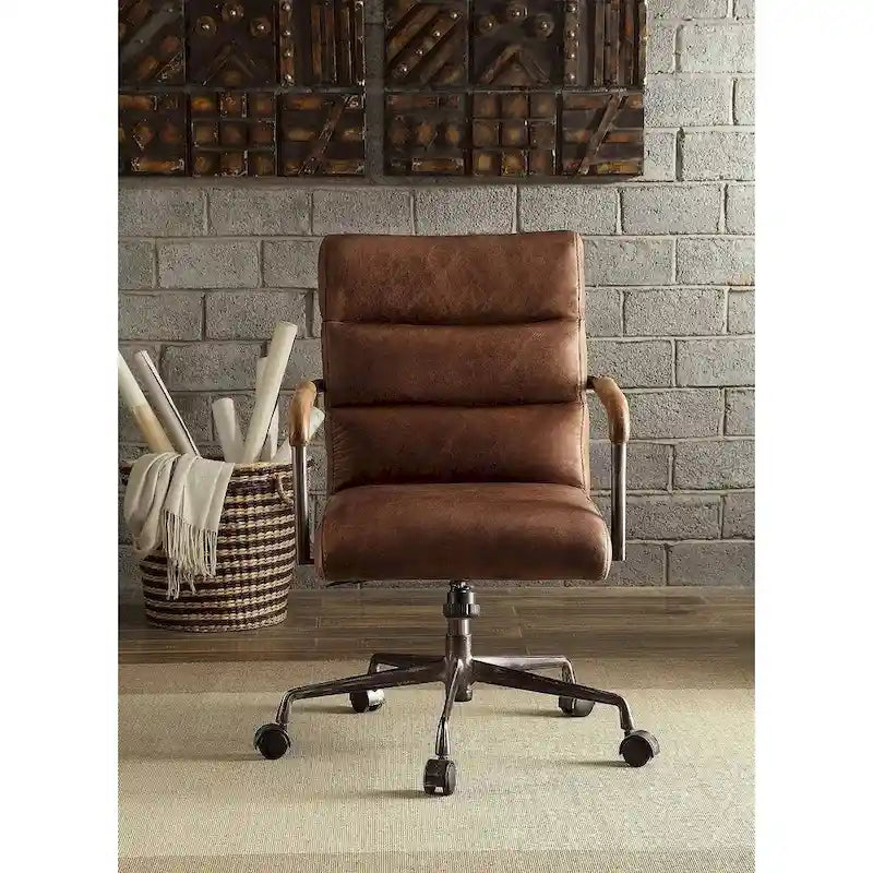 Fauteuil de bureau de direction avec cuir pleine fleur, accoudoirs en bois et hauteur réglable
