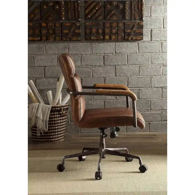 Fauteuil de bureau de direction avec cuir pleine fleur, accoudoirs en bois et hauteur réglable