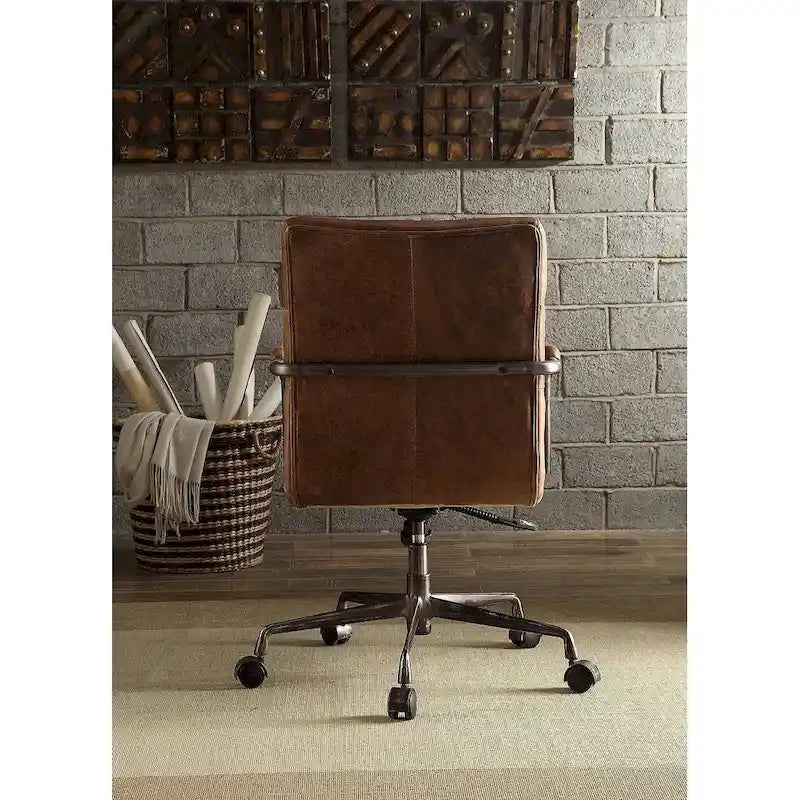 Fauteuil de bureau de direction avec cuir pleine fleur, accoudoirs en bois et hauteur réglable