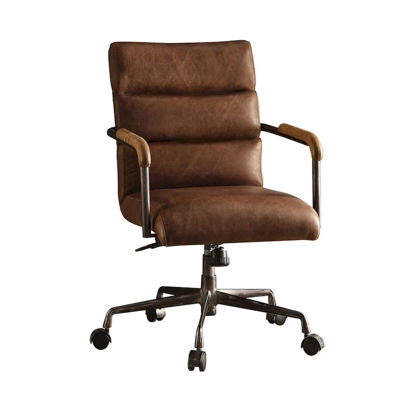 Fauteuil de bureau de direction avec cuir pleine fleur, accoudoirs en bois et hauteur réglable
