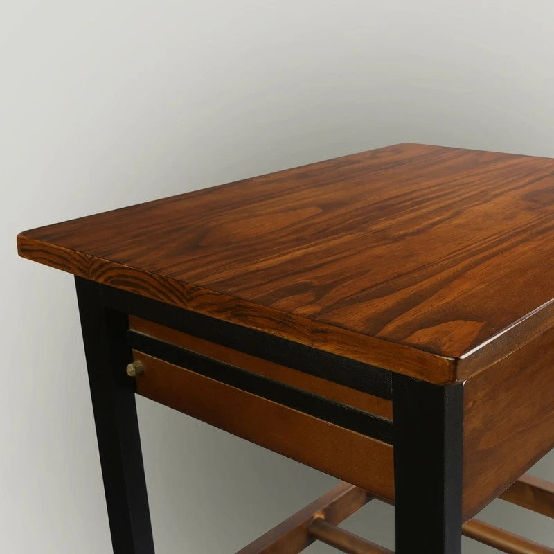 Dessus en bois massif Chariot roulant à 4 niveaux avec casier à vin, tiroir et roulettes verrouillables