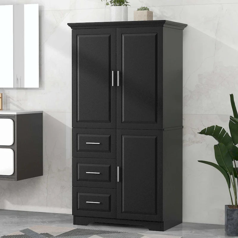 Meuble de rangement haut avec 3 tiroirs, étagère réglable et portes d'armoire