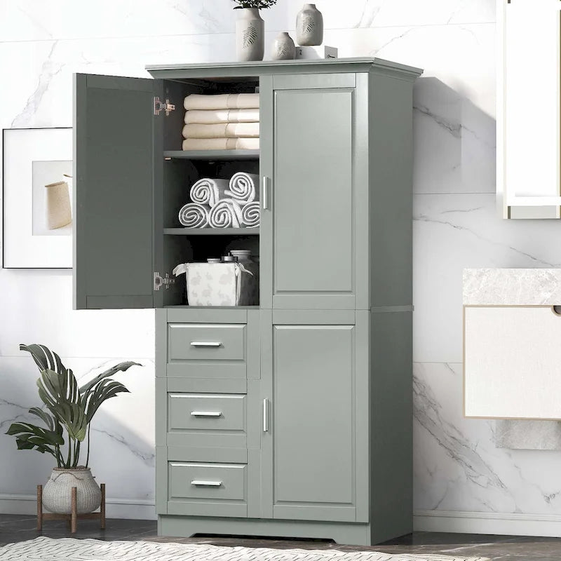 Meuble de rangement haut avec 3 tiroirs, étagère réglable et portes d'armoire
