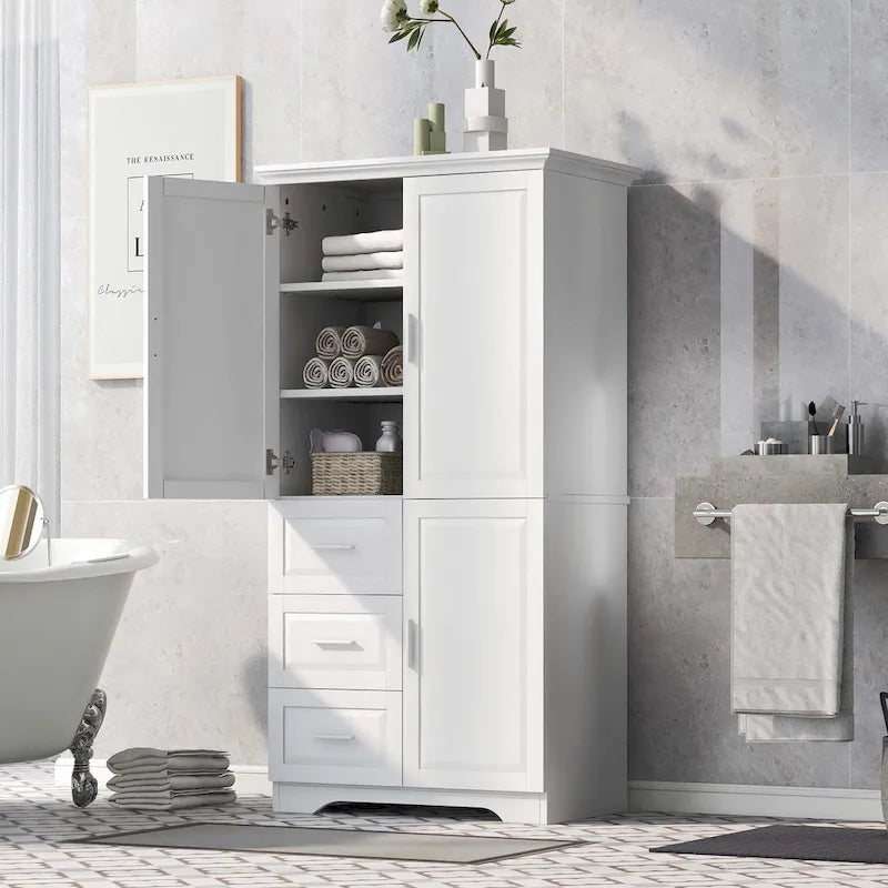 Meuble de rangement haut avec 3 tiroirs, étagère réglable et portes d'armoire