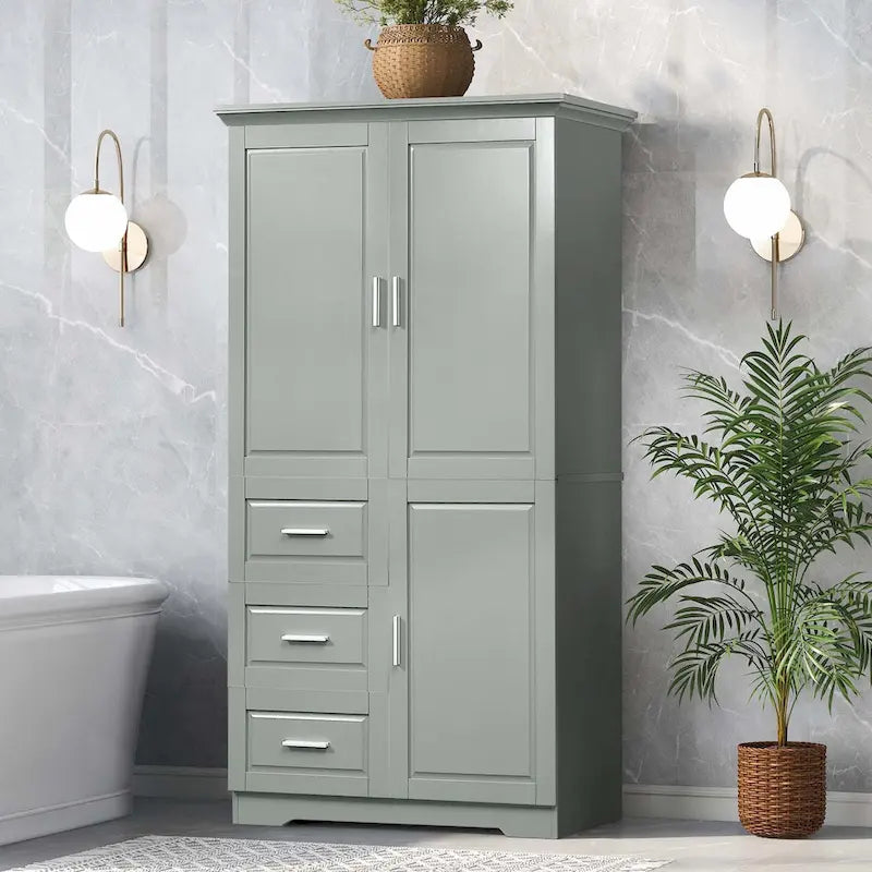 Meuble de rangement haut avec 3 tiroirs, étagère réglable et portes d'armoire
