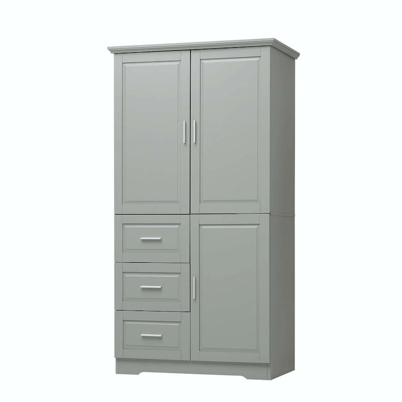 Meuble de rangement haut avec 3 tiroirs, étagère réglable et portes d'armoire
