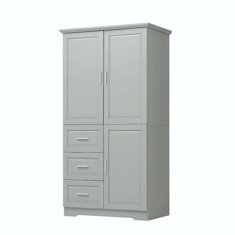 Meuble de rangement haut avec 3 tiroirs, étagère réglable et portes d'armoire