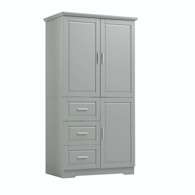 Meuble de rangement haut avec 3 tiroirs, étagère réglable et portes d'armoire