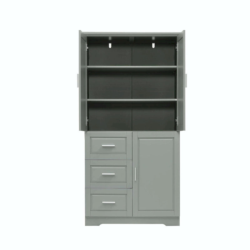 Meuble de rangement haut avec 3 tiroirs, étagère réglable et portes d'armoire
