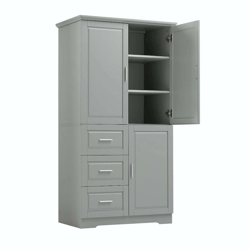 Meuble de rangement haut avec 3 tiroirs, étagère réglable et portes d'armoire