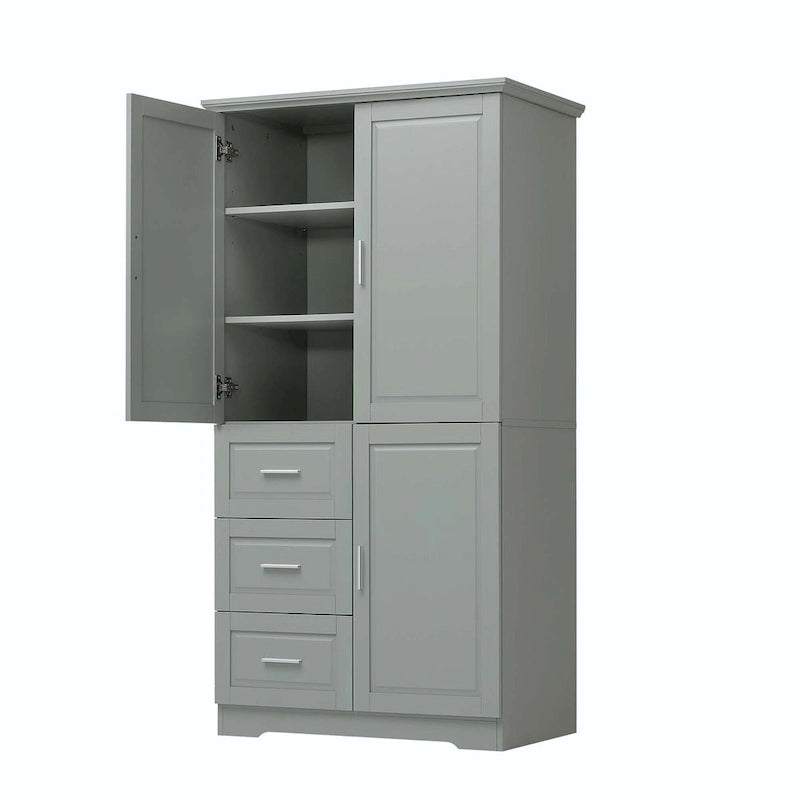 Meuble de rangement haut avec 3 tiroirs, étagère réglable et portes d'armoire