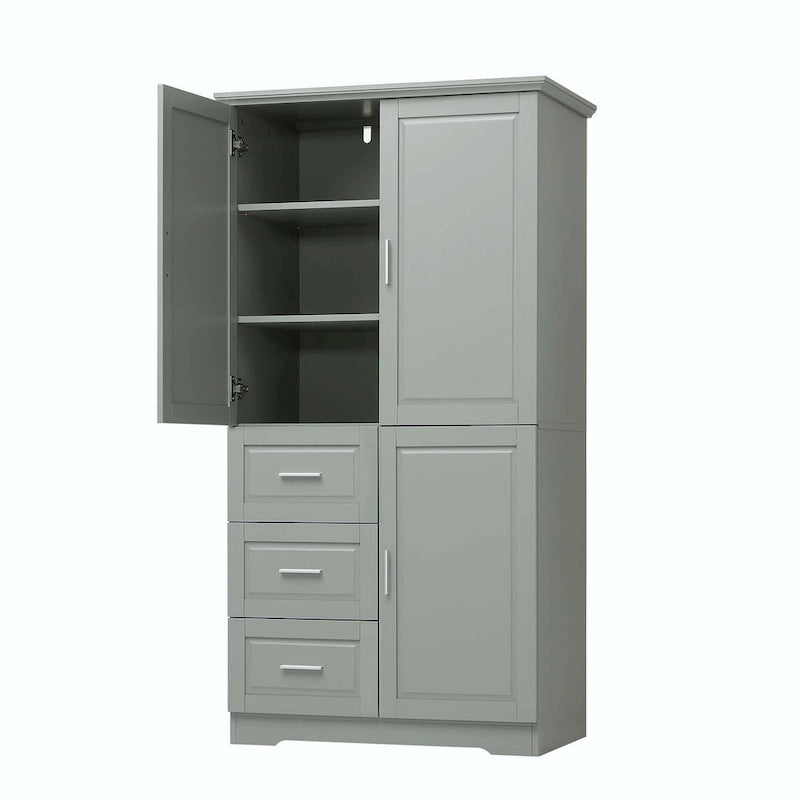 Meuble de rangement haut avec 3 tiroirs, étagère réglable et portes d'armoire