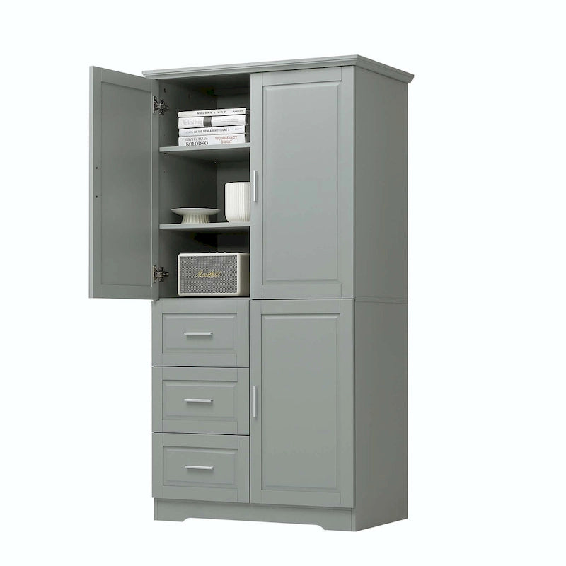 Meuble de rangement haut avec 3 tiroirs, étagère réglable et portes d'armoire